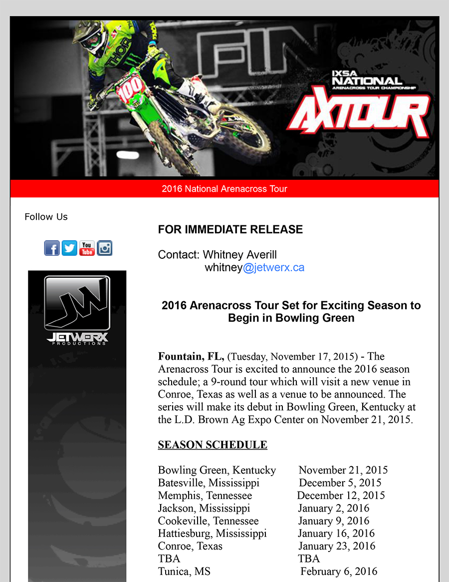 2016 Arenacross Tour Set for Exciting Season to Begin in Bowling