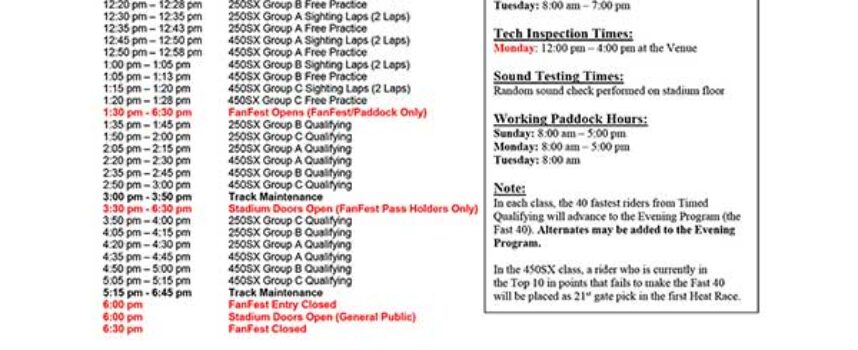 Houston 2 SX Race Day Schedule