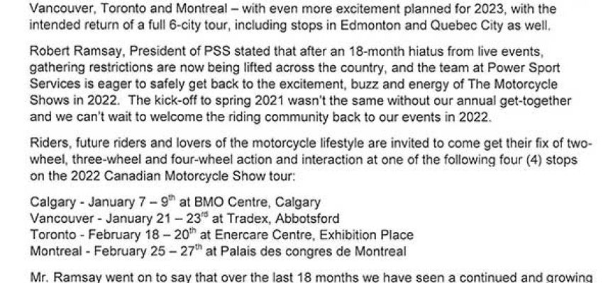 2022 Revised Motorcycle & OHV Show Schedule
