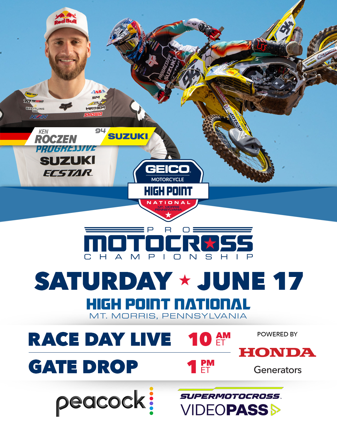 2023 Pro Motocross Championship Celebrates Fathers Day at High Point National Exclusively on Peacock, Saturday at 1 p.m