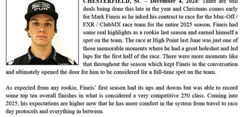 Mark Fineis Extends His Career with Club MX for 2025
