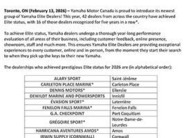 Yamaha Motor Canada Announces 2026 Elite Dealers