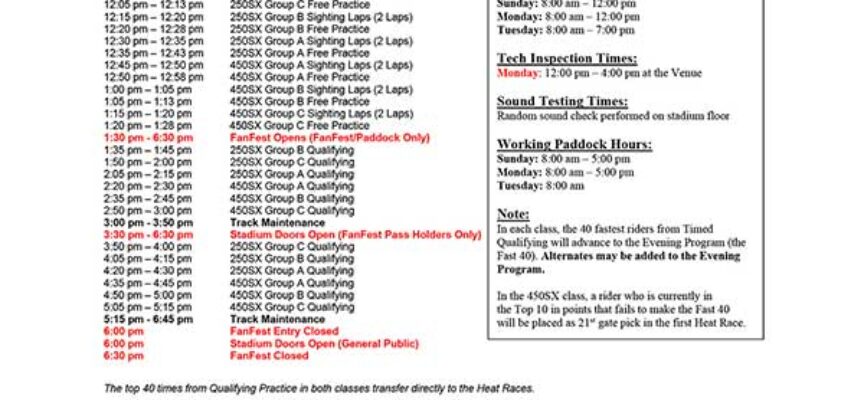 Houston 2 SX Race Day Schedule